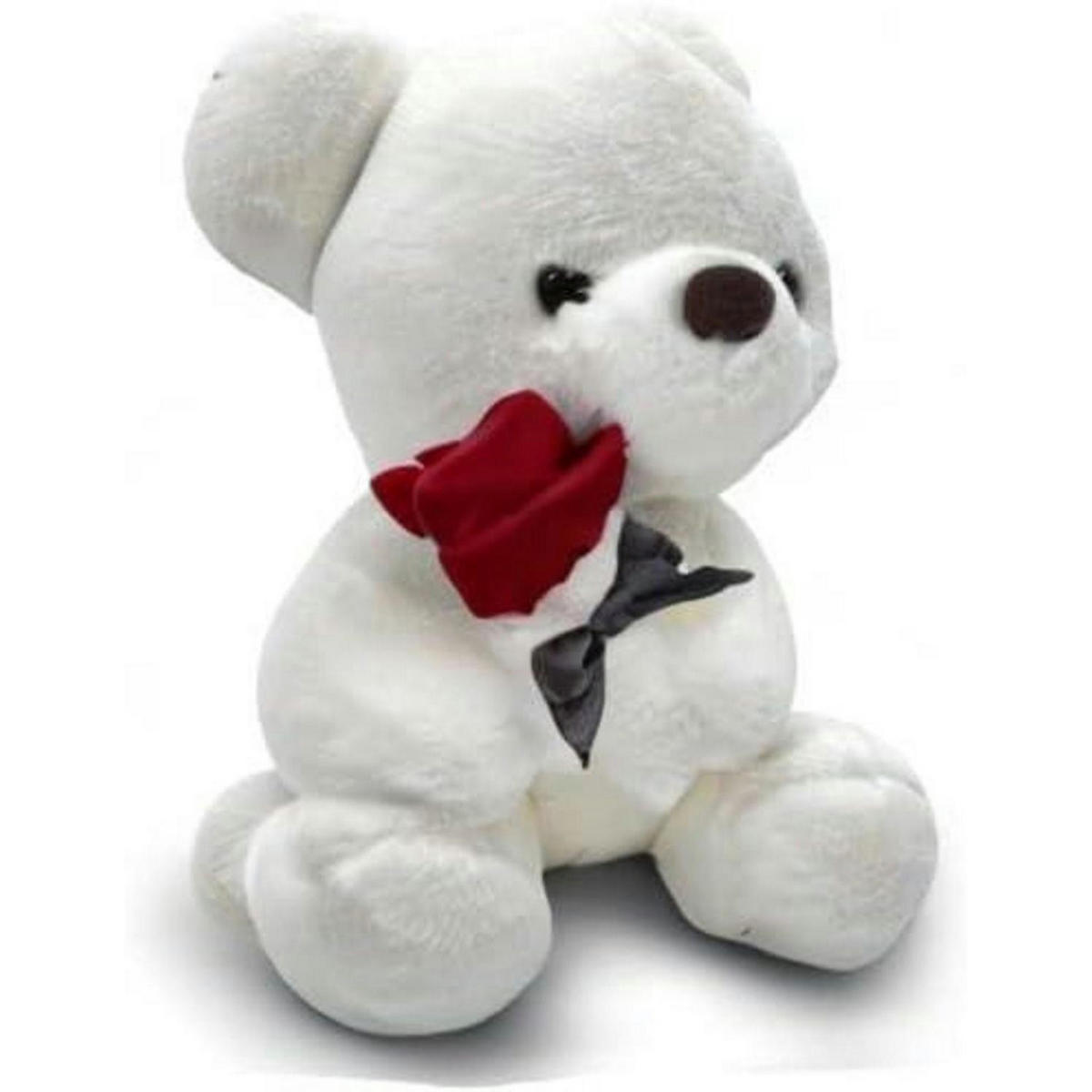 PLÜSCH-BÄR mit Rose 23 cm - Weiß, Textil (5/10cm)