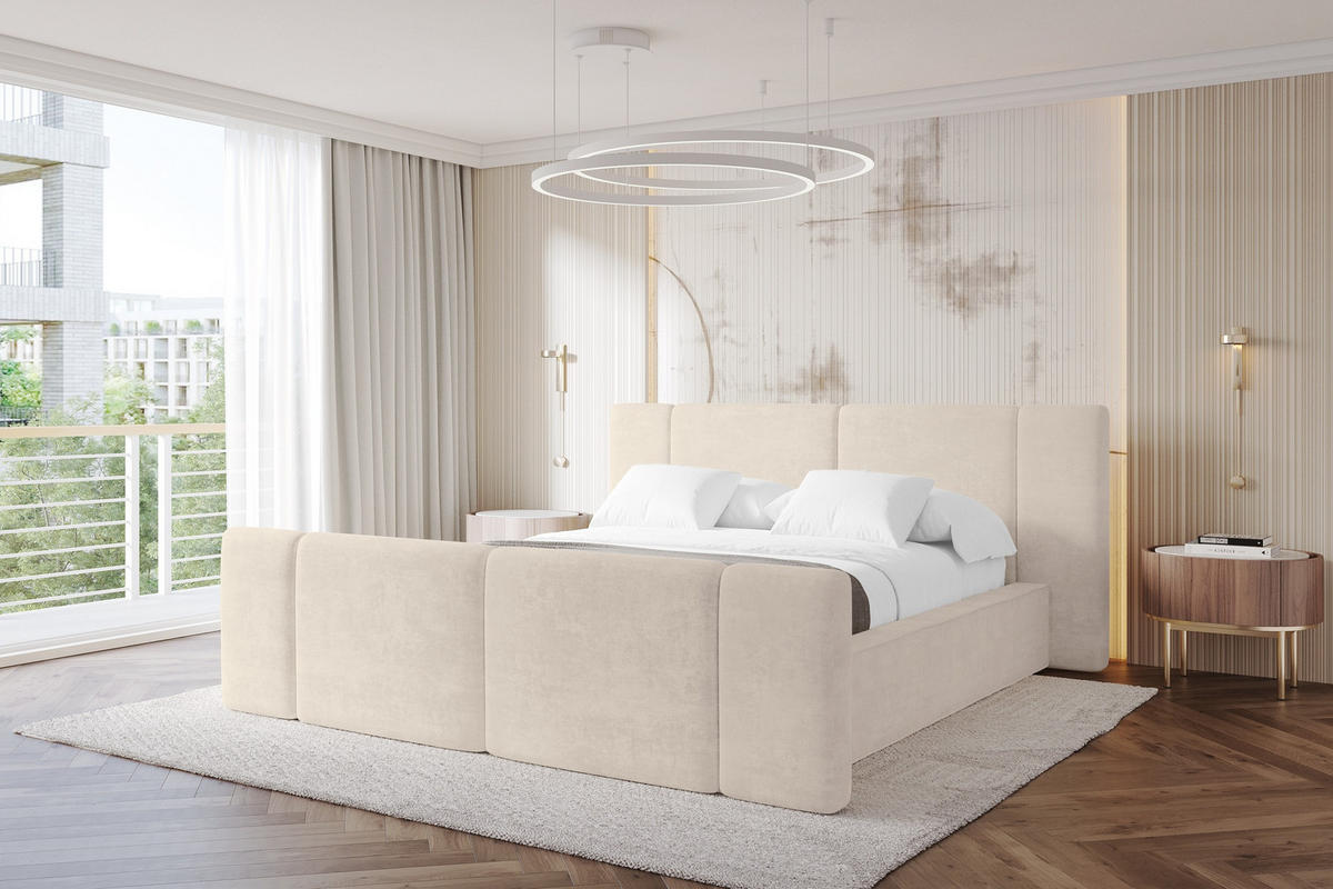 POLSTERBETT mit Bettkasten, Fußteil und Lattenrost, Boxbett ohne Matratze - RIVO-Z 160x200 Beige - Beige, Holzwerkstoff/Textil (160/200cm) - ALTDECOR