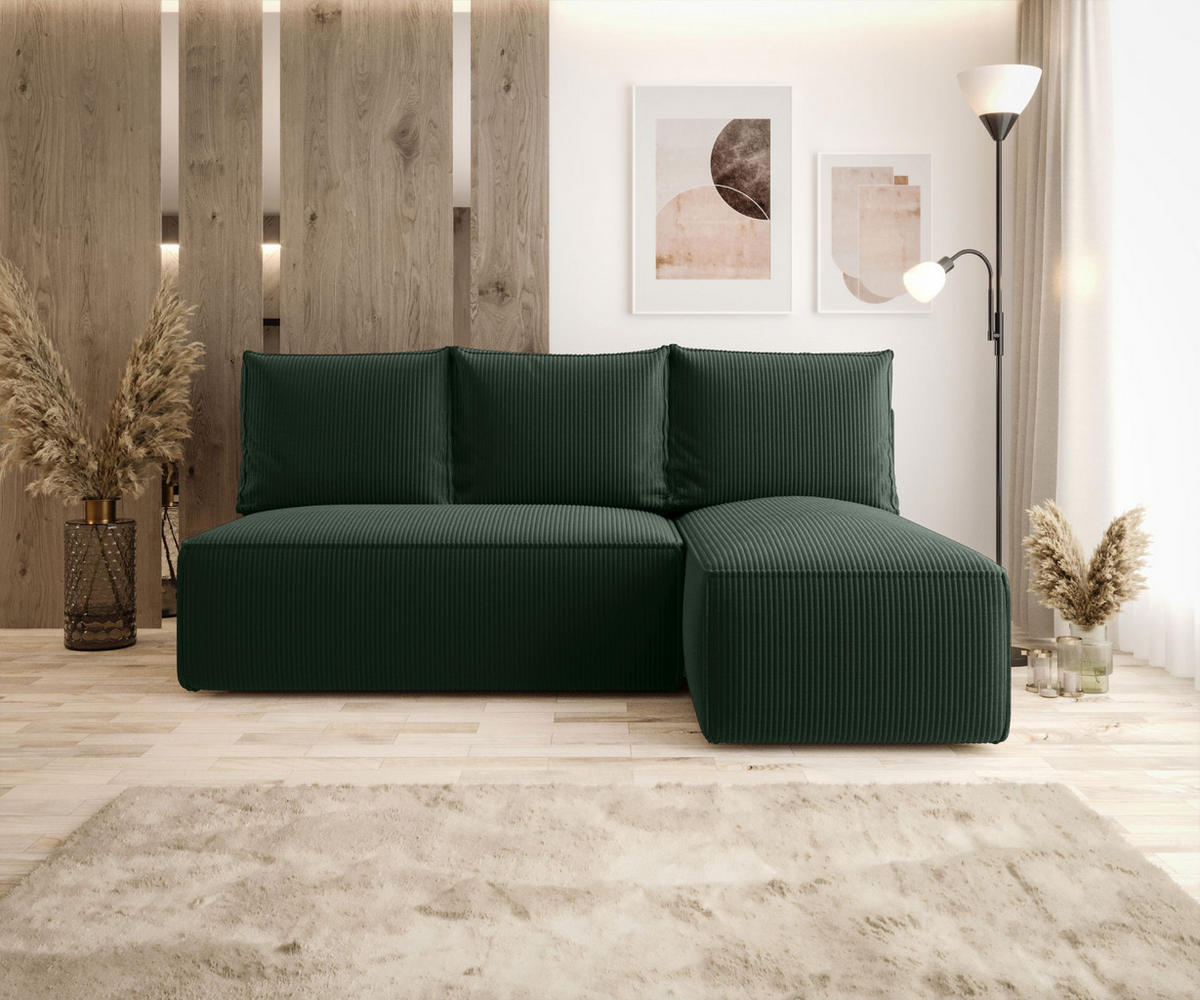 ECKSOFA mit Schlaffunktion SAVIO MINI Poso 14 Rechts - Dunkelgrün, Textil (200/140cm) - Bedante