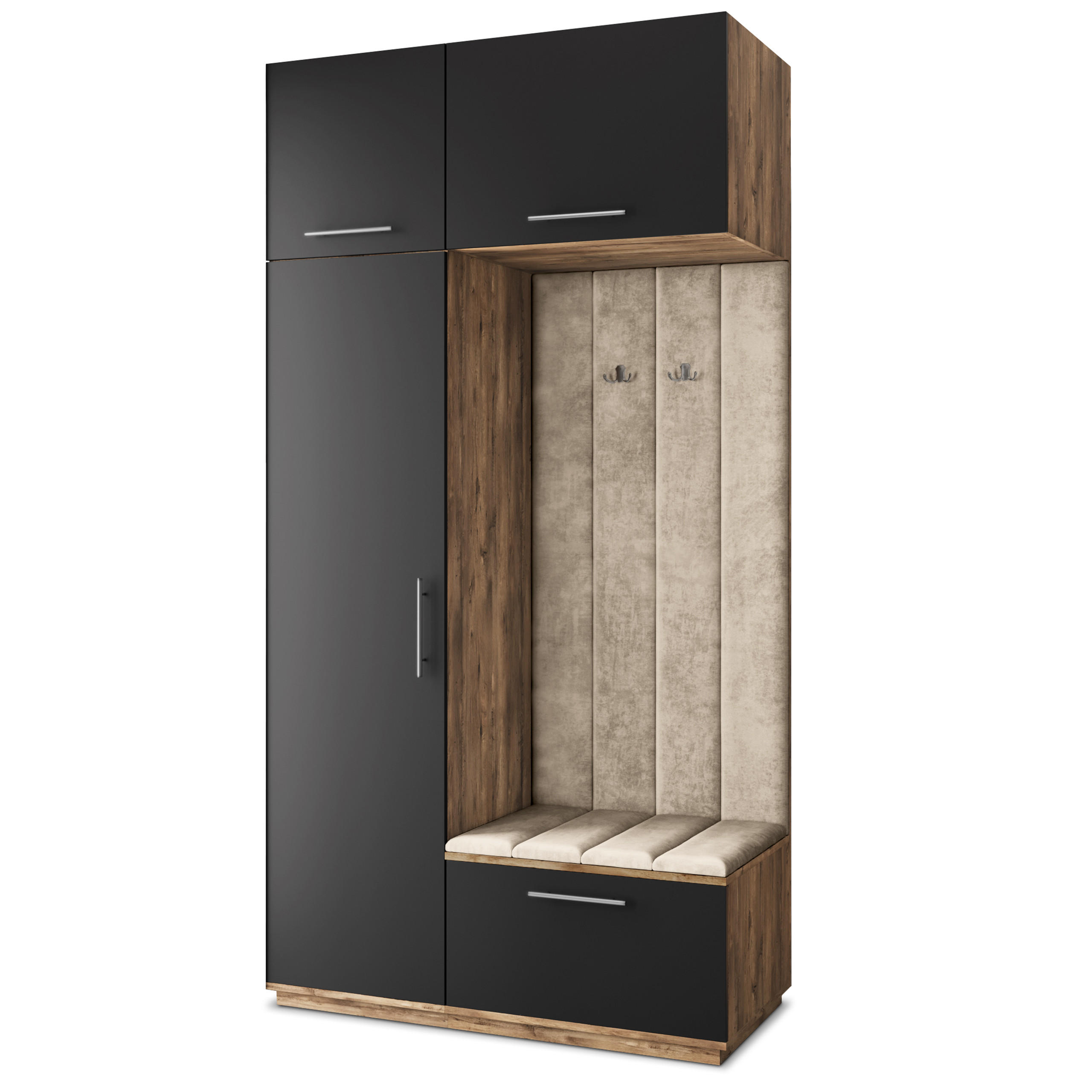 Masseno Garderobenschrank Eiche, Schwarz, Beige 120x240x60 cm