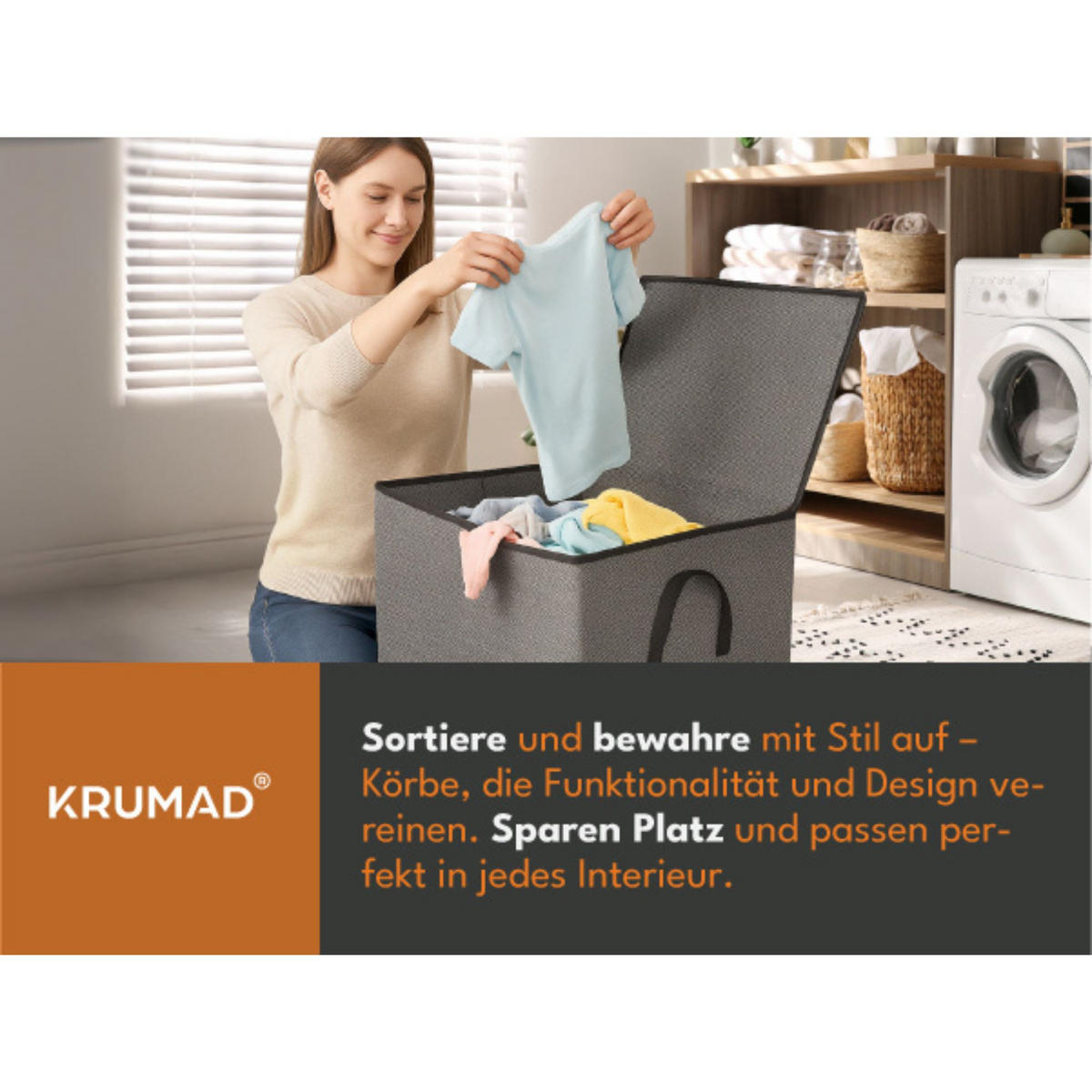 FALTBARER WÄSCHEKORB mit Deckel 80L - Grau, Textil (39/44/39cm) - KRUMAD