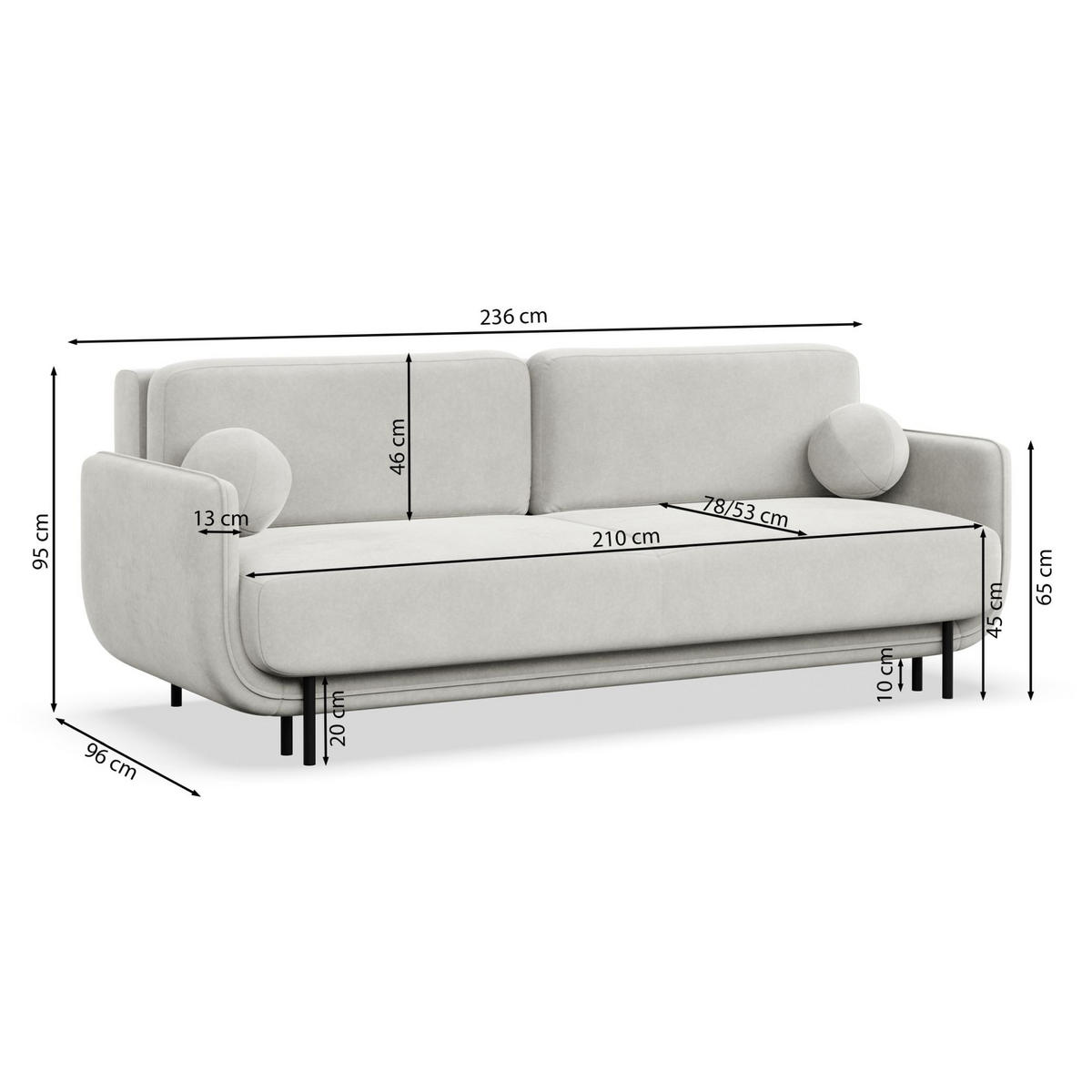 SCHLAFSOFA Ovals Salbeigrün - Schwarz/Hellgrün, Textil/Metall (236/95/96cm) - Selsey