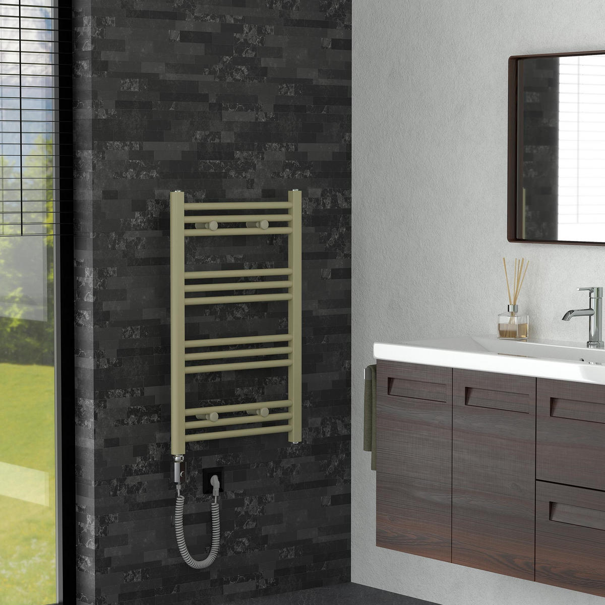 HANDTUCHHEIZKÖRPER elektrisch 500 x 800 mm Beige Badheizkörper gerade mit Seitenanschluss mit Heizstab 300W - Beige, Metall (50/80/3cm) - LuxeBath