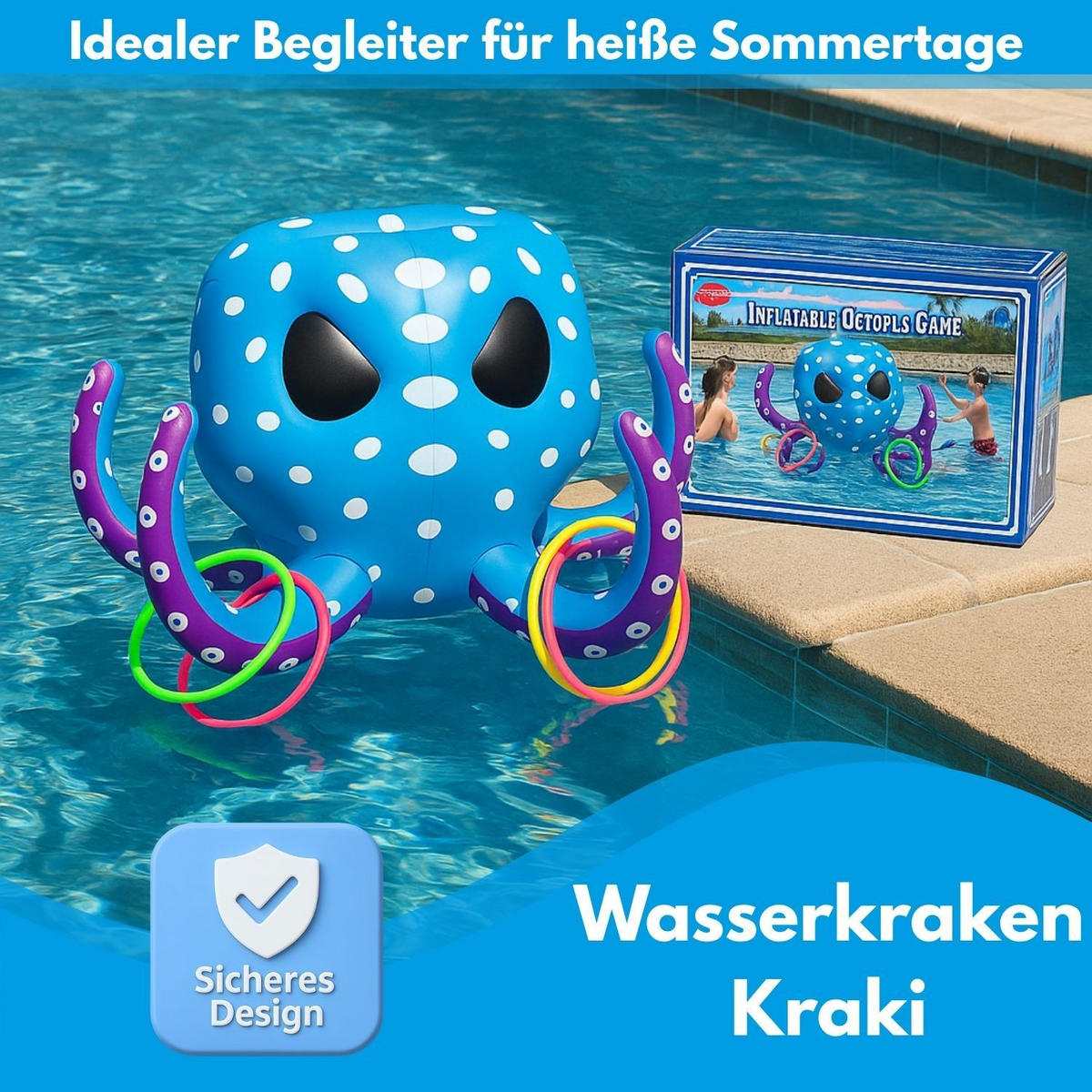 WASSERBASKETBALL KRAKI Blau 9-teilig - Blau, Kunststoff (81/81/45cm) - Coemo