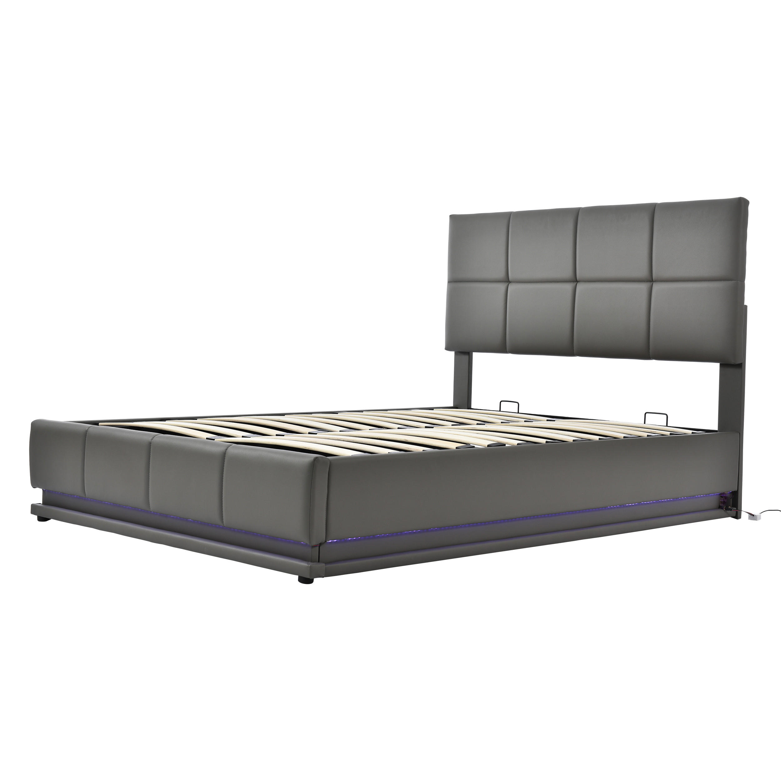 POLSTERBETT 140/200 cm in Grau mit Bettkasten und LED - Grau, Holzwerkstoff/Textil (140/200cm) - WISHDOR