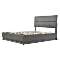 POLSTERBETT 140/200 cm in Grau mit Bettkasten und LED - Grau, Holzwerkstoff/Textil (140/200cm) - WISHDOR