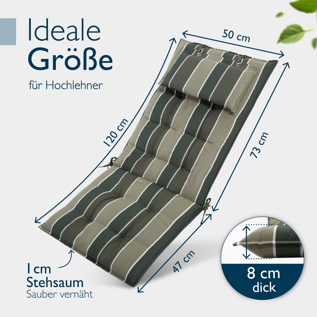 HOCHLEHNERAUFLAGE Sun-HL 119/50/8cm Grün-Gestreift - Multicolor, Textil (50/8/119cm) - Beautissu 