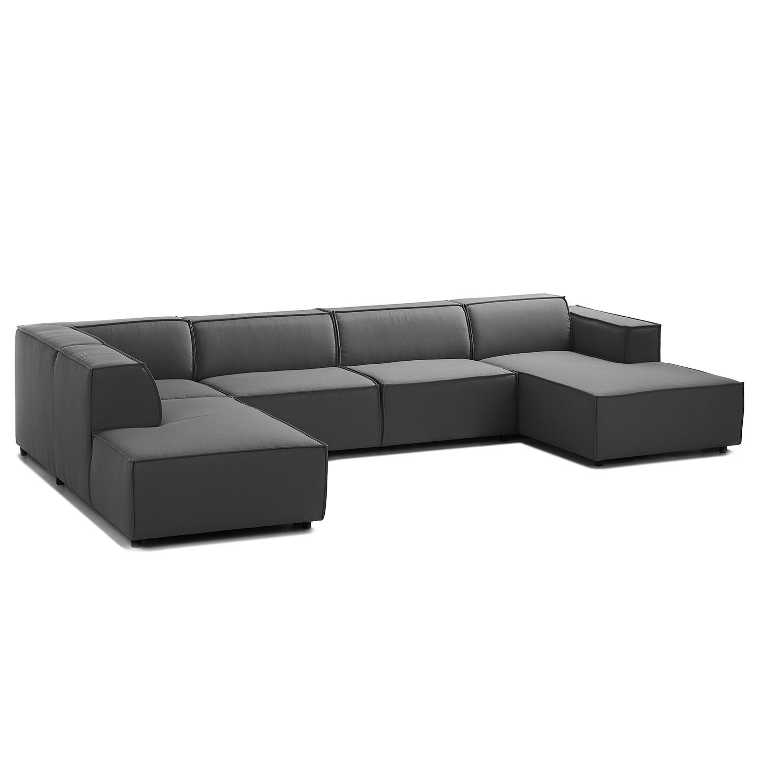 WOHNLANDSCHAFT mit Longchair & Ottomane - Anthrazit/Schwarz, Kunststoff/Textil (369/70/234cm) - home24