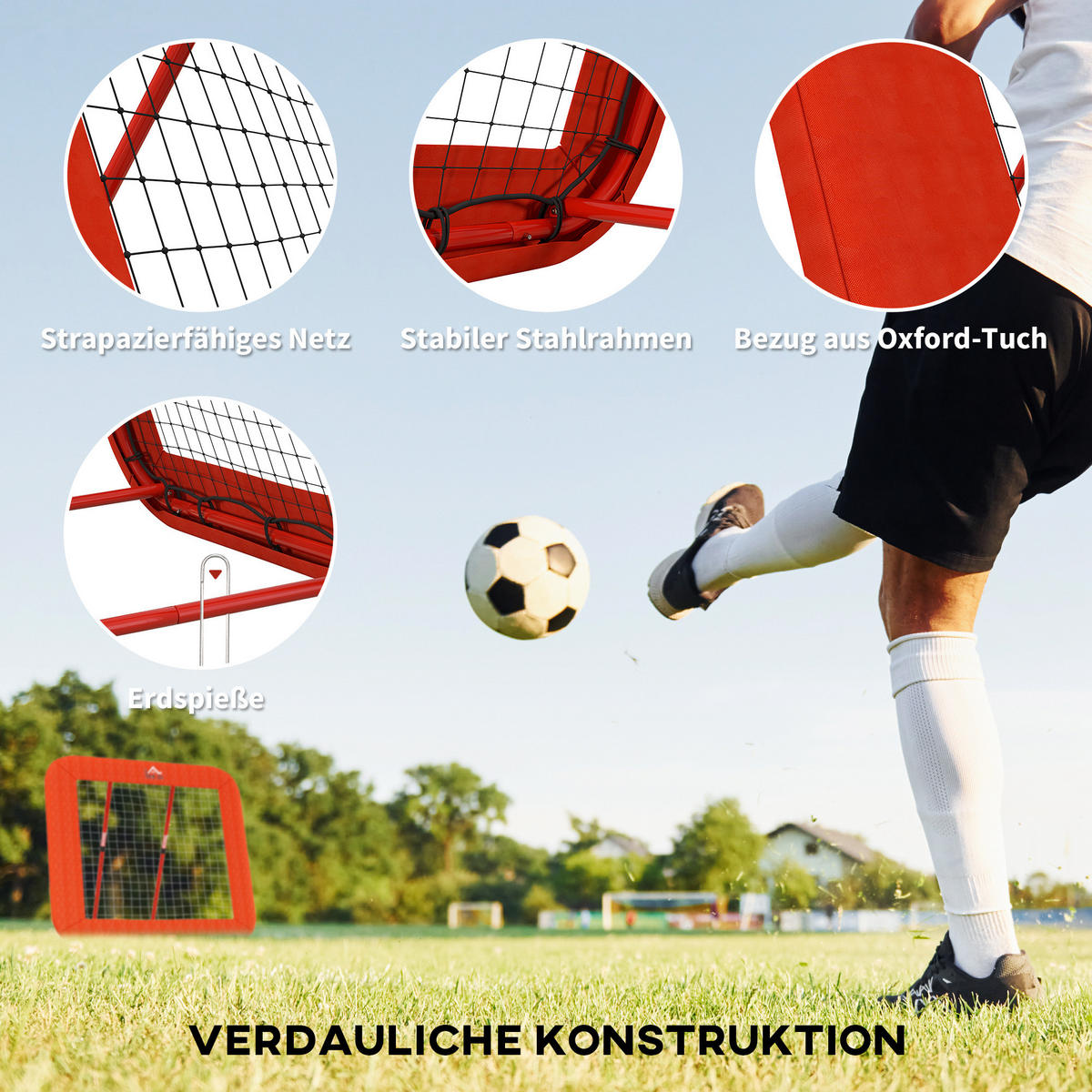 REBOUNDER für Fussball DE-10351 verstellbar, faltbar Rot - Rot, Metall (118/128cm) - ComfortXL