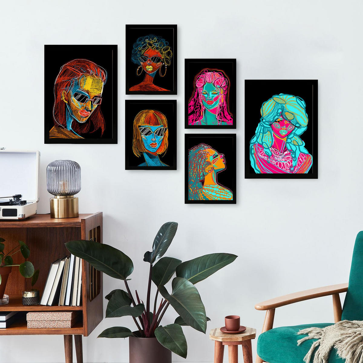 POSTER Set Mit 6 Shades of Beauty 4 Abstrakt Feminin Größe A3 & A4 Schwarzer Rahmen - Schwarz, Papier (29.7/1cm) - Nacnic