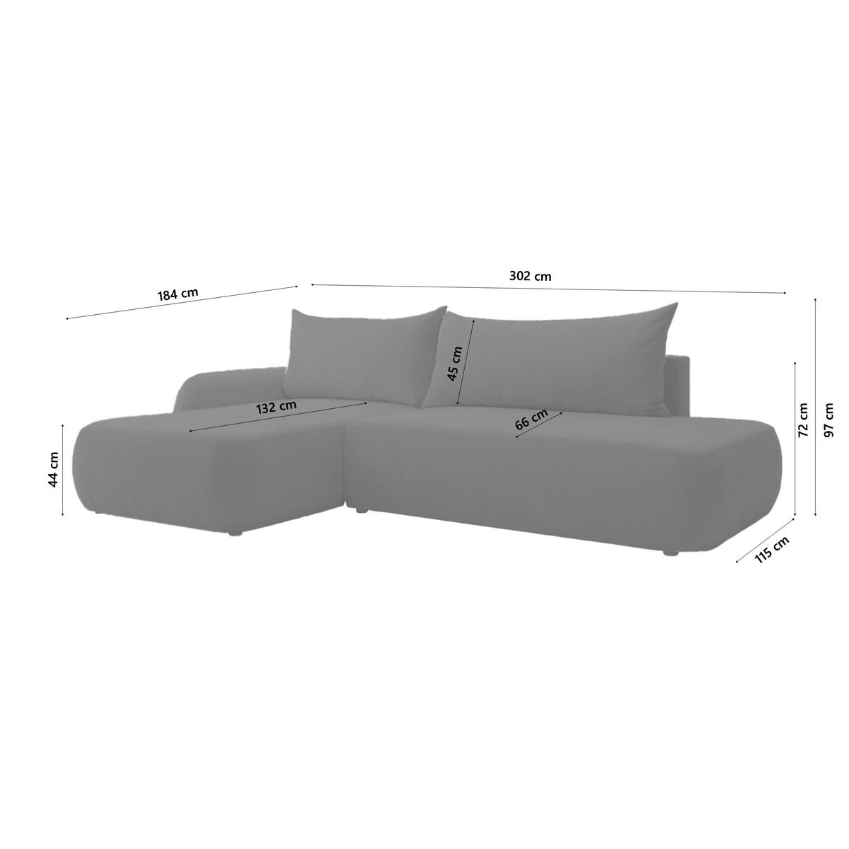 ECKSOFA Munduk I mit Schlaffunktion, Anthrazit - Dunkelgrau, Textil (302/184cm) - Fedve