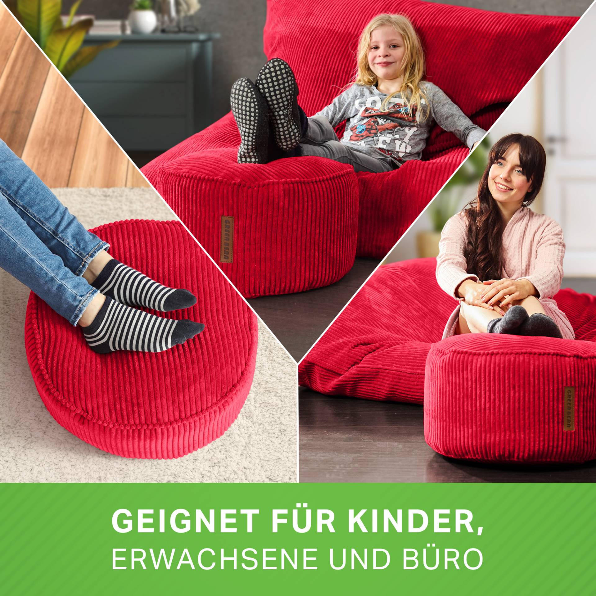 SITZSACK-HOCKER Pouf "Cord" 45x25cm - Rot, Textil (45/25/45cm) - Green Bean