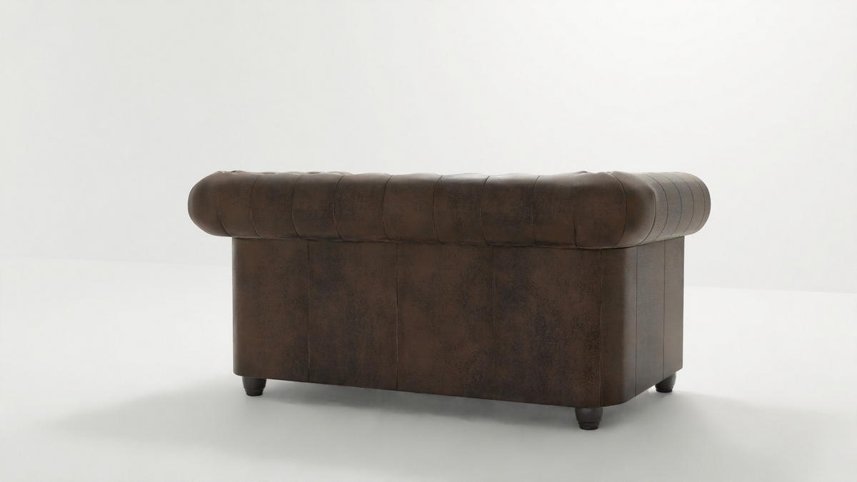 CHESTERFIELD-SOFA 2-sitzer Flux Dunkelbraun Microfaser Vintageoptik - Dunkelbraun/Braun, Holz/Textil (148/72/86cm) - S-Style Möbel