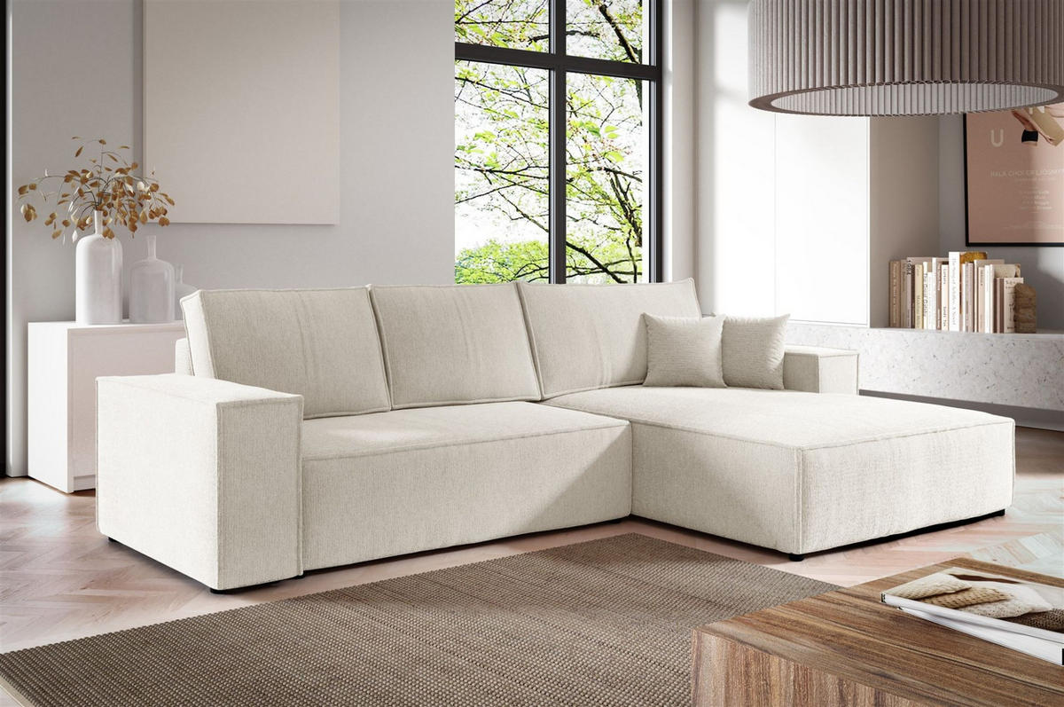 ECKSOFA Corunia In Aragon - Weiß, Holzwerkstoff/Textil (294/185cm) - Fun Möbel