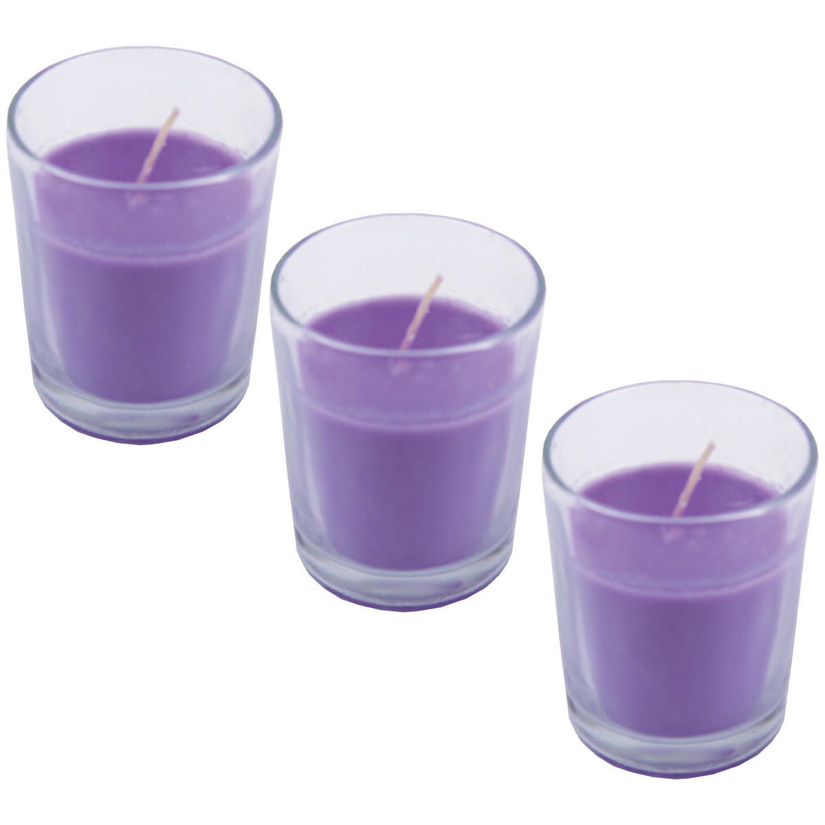 DUFTKERZEN im Glas "Classic" 3er Pack Lavendel - Lila, Naturmaterialien (4.5/6.5cm)