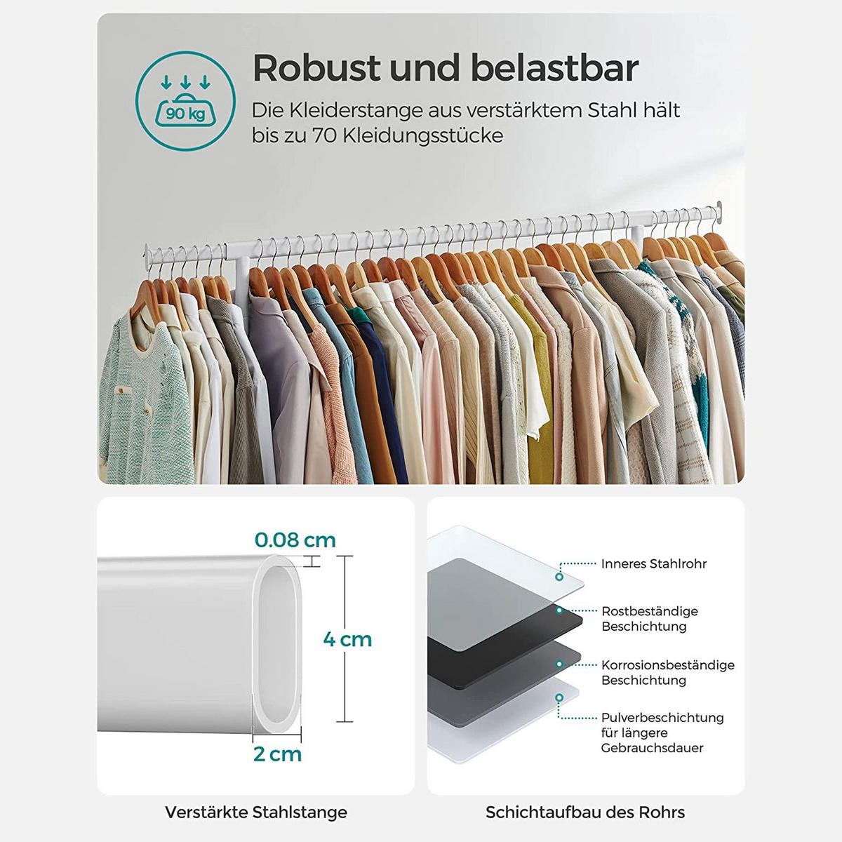 KLEIDERSTÄNDER MAJURO - Weiß, Metall (150/160/45cm) - Hansiro