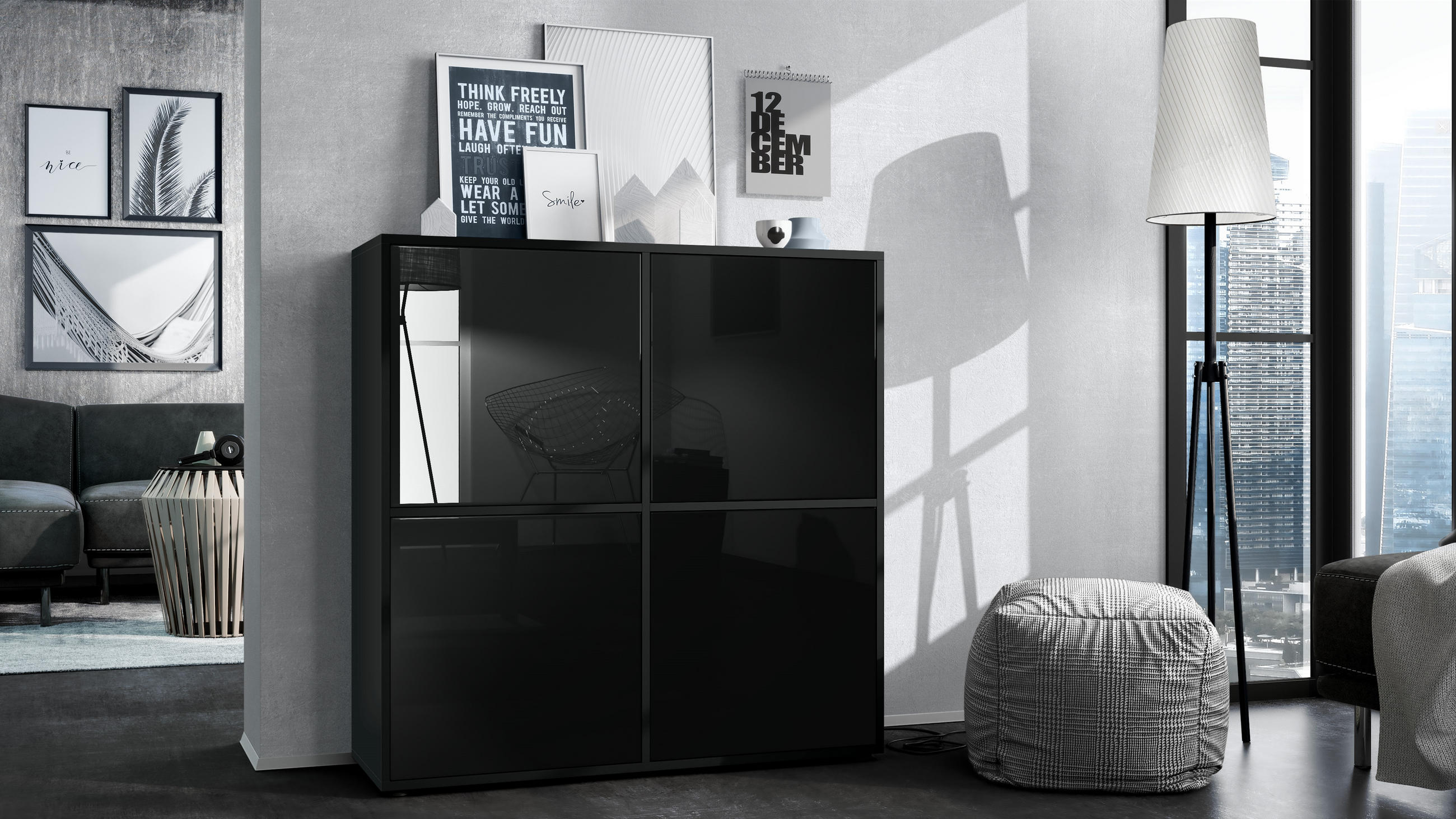 HIGHBOARD Cuba Türen in Schwarz Hochglanz - Schwarz Hochglanz, Holzwerkstoff (104/105.5/35.5cm) - Vladon