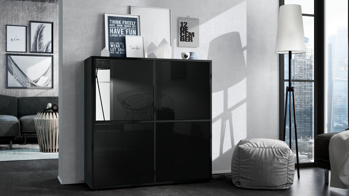 HIGHBOARD Cuba Türen in Schwarz Hochglanz - Schwarz Hochglanz, Holzwerkstoff (104/105.5/35.5cm) - Vladon