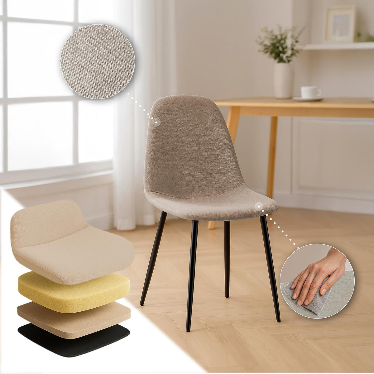 STUHL Stoff Creme - Creme/Schwarz, Textil/Metall (44/88/51cm) - CLP