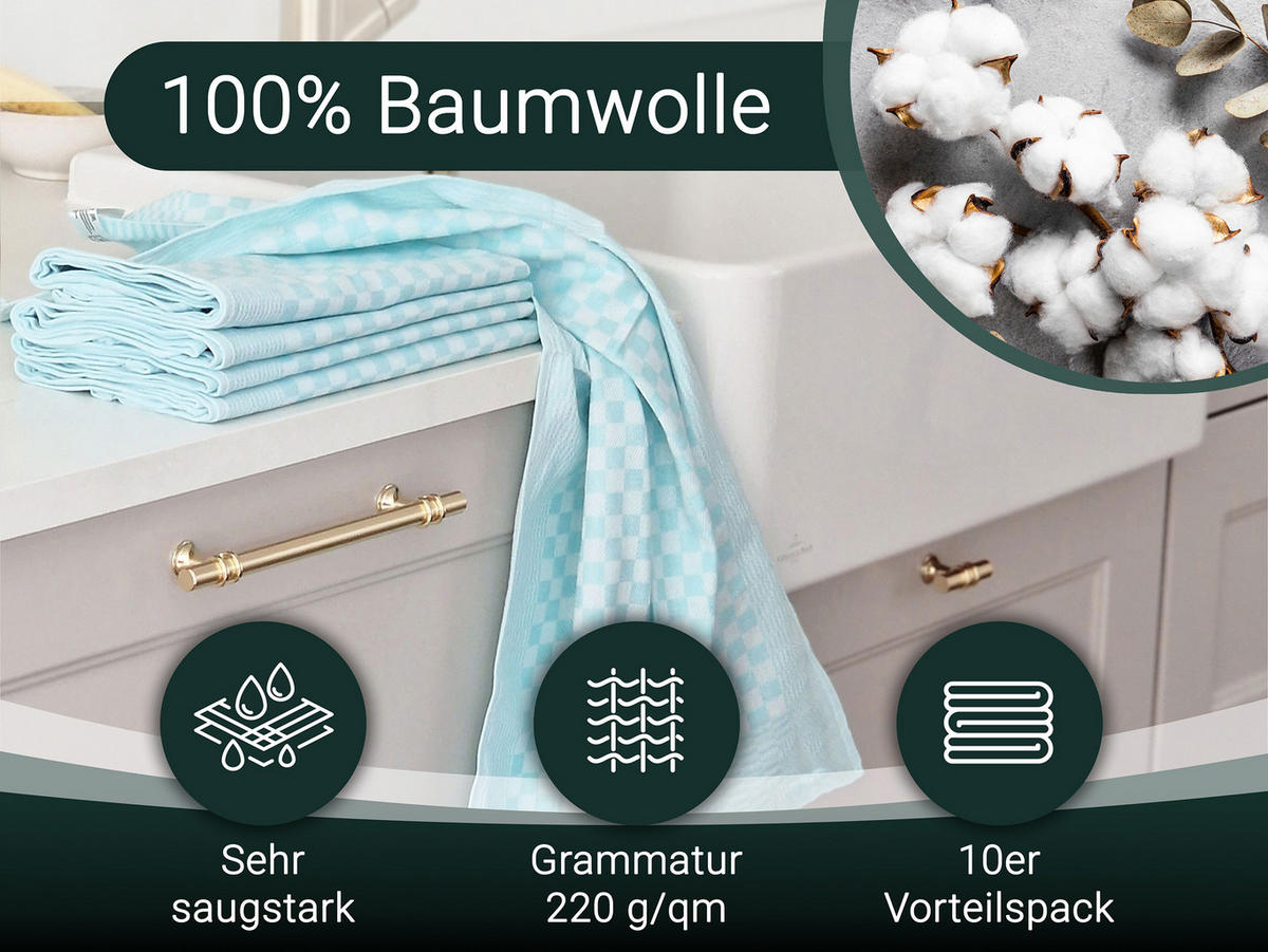 GESCHIRRTÜCHER, 10er-Set, 46x70 cm, 100% Baumwolle, Hellblau - Grün, Textil (46/70cm) - Zollner