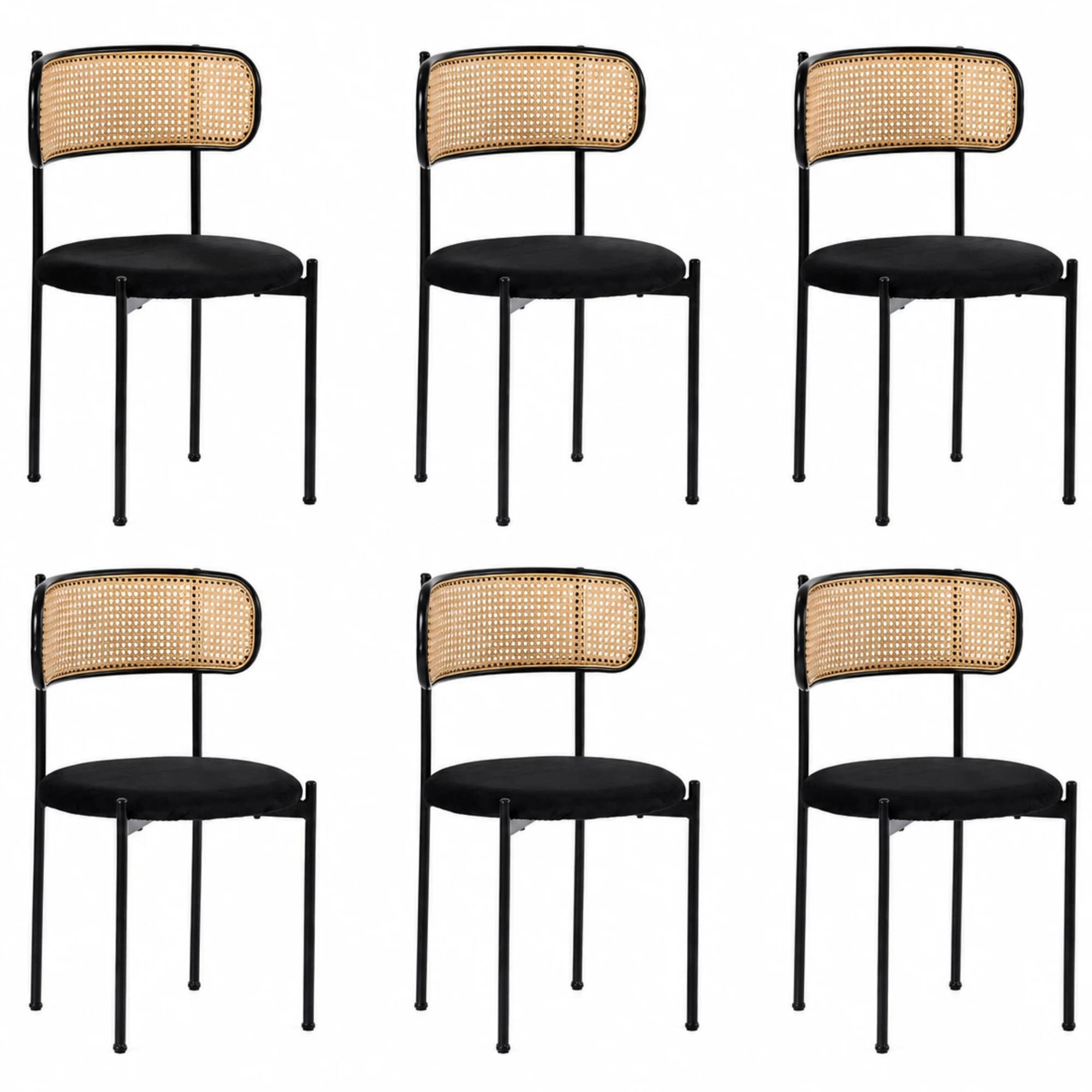 ESSZIMMERSTUHL 6er-Set mit Rattan-Rückenlehne Samt Schwarz - Schwarz, Metall (40/75/45.2cm) - Meubliv