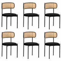 ESSZIMMERSTUHL 6er-Set mit Rattan-Rückenlehne Samt Schwarz - Schwarz, Metall (40/75/45.2cm) - Meubliv