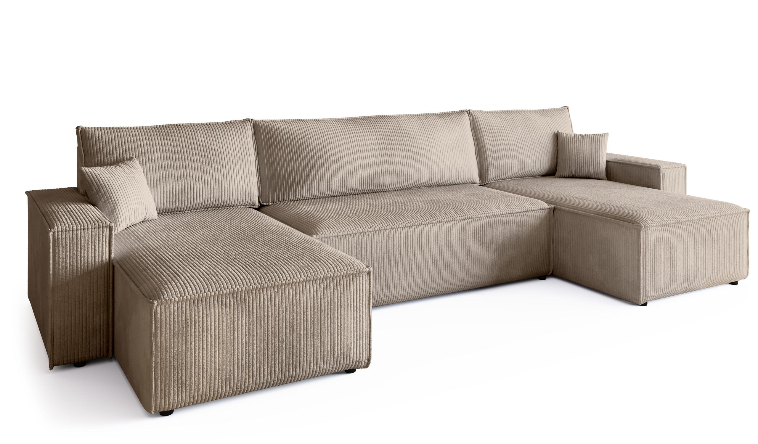 WOHNLANDSCHAFT ADI U mit Schlaffunktion Cordstoff Beige - Beige, Textil (312/85/143cm) - Bromarkt