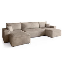 WOHNLANDSCHAFT ADI U mit Schlaffunktion Cordstoff Beige - Beige, Textil (312/85/143cm) - Bromarkt