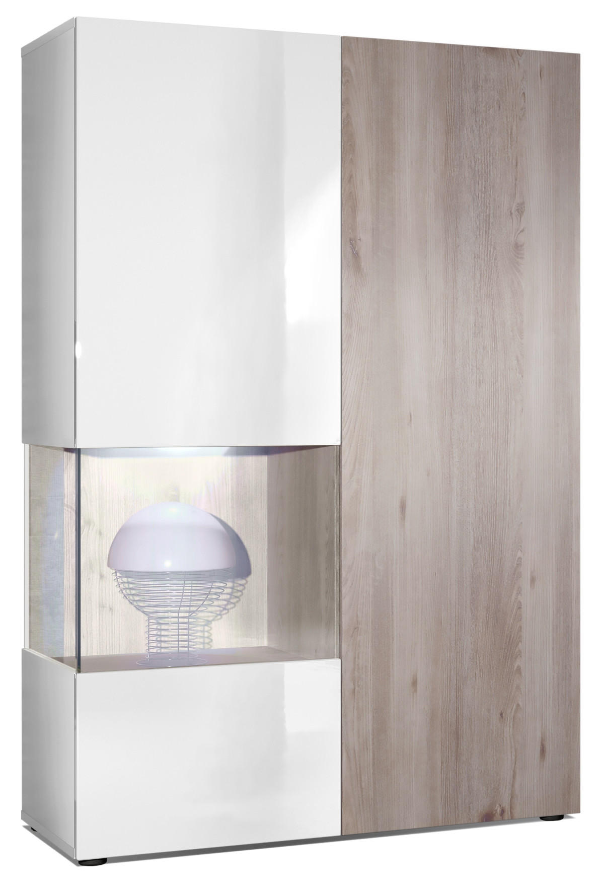 VITRINE Morena Tür und Einsatz in Eiche Nordic - Silbereichenfarben, Holzwerkstoff (91.5/136.5/37cm) - Vladon