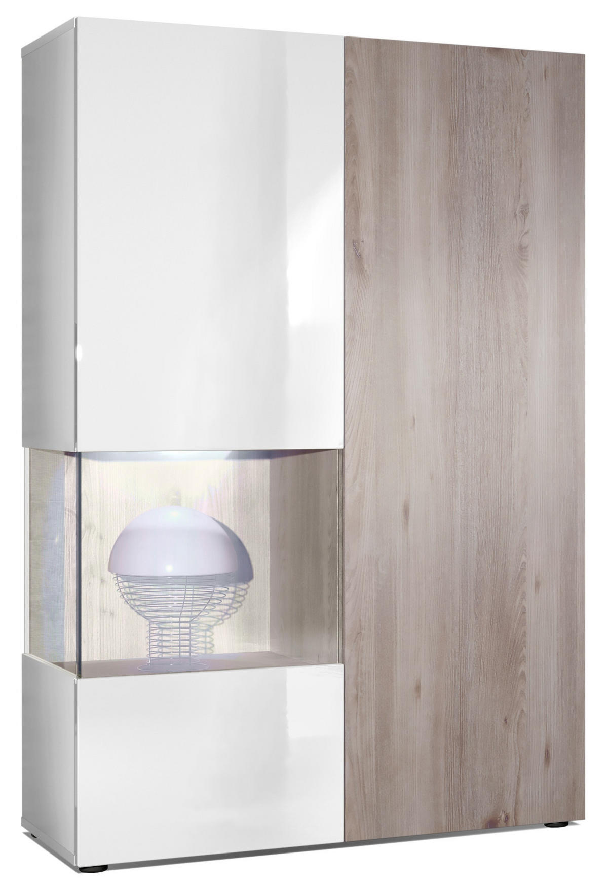 VITRINE Morena Tür und Einsatz in Eiche Nordic - Silbereichenfarben, Holzwerkstoff (91.5/136.5/37cm) - Vladon