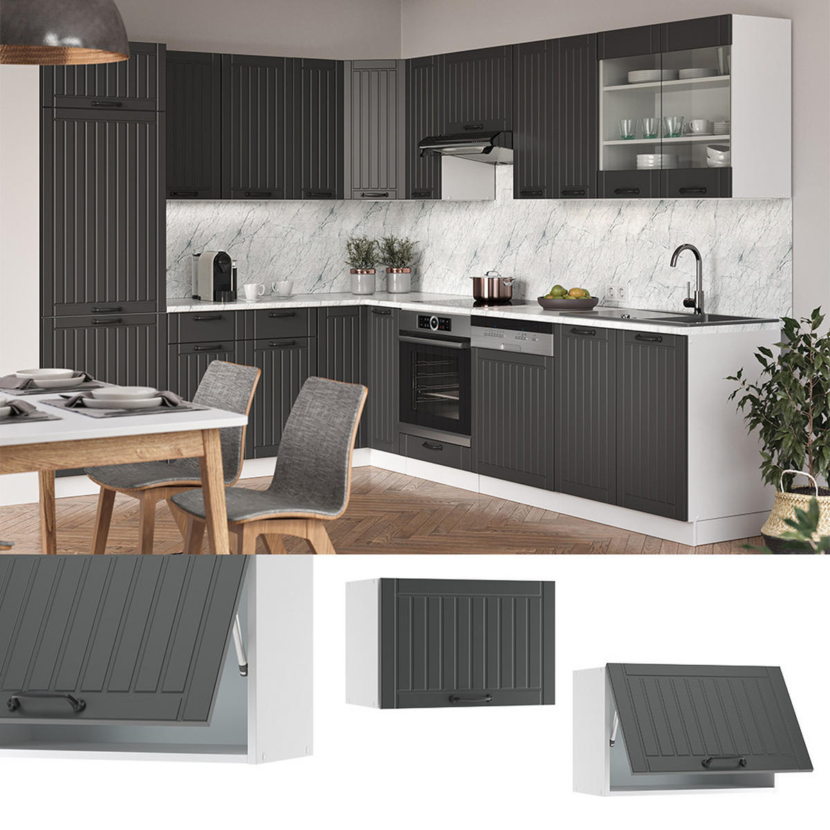 HÄNGESCHRANK Fame-Line Anthrazit Landhaus 60 cm Flach - Anthrazit/Weiß, Holzwerkstoff (60/40/34.1cm) - Vicco