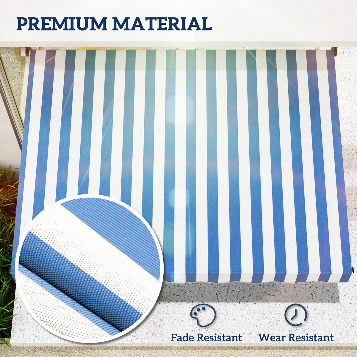 KLEMMMARKISE 200x150 cm höhenverstellbar blau weiß - Blau, Metall (200/280/150cm) - LEBENLANG