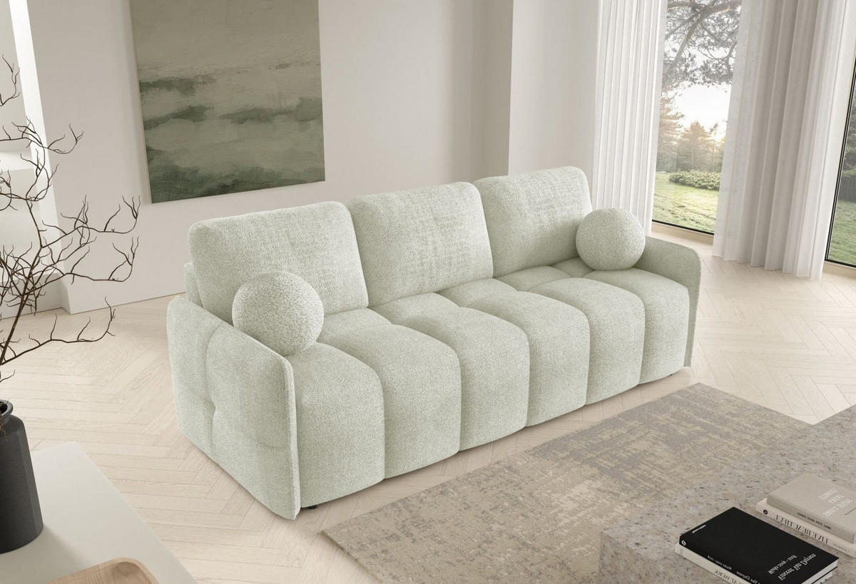 SCHLAFSOFA EMILI, Sofa mit Schlaffunktion und Bettkasten, Farbe: Weiß, Bouclé-Stoff - Weiß, Textil (212/95/90cm) - Sepro Meble