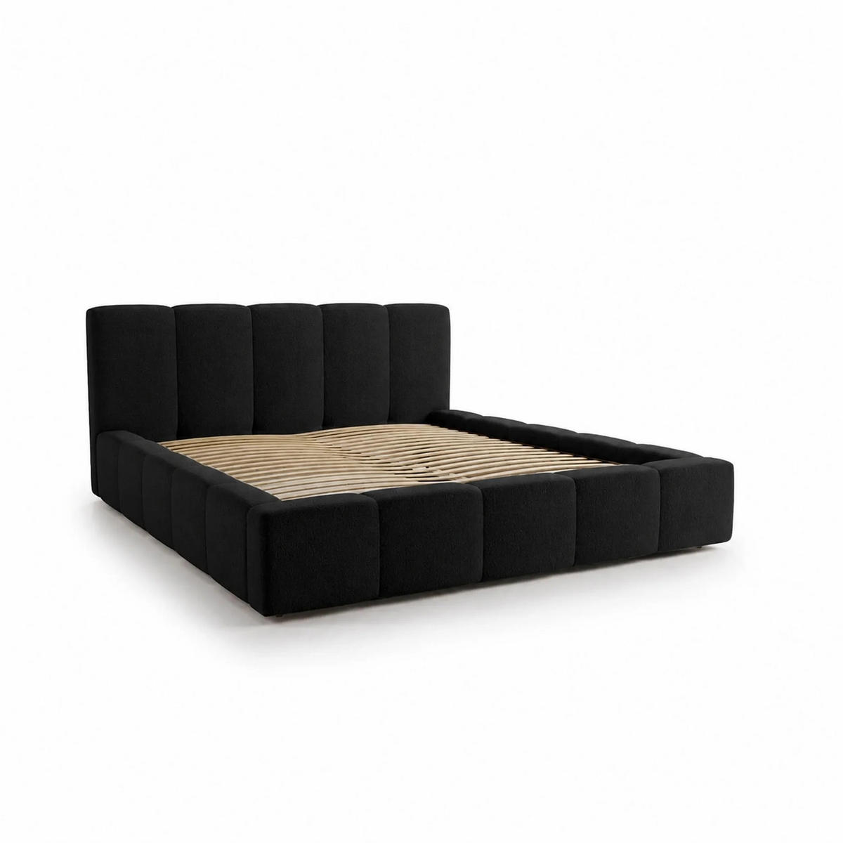 POLSTERBETT Palermo 200x200 cm mit Stauraum und elegantem Kopfteil - Holzrahmen, Velo Schwarz - Schwarz, Holz/Textil (200/200cm) - Chilly
