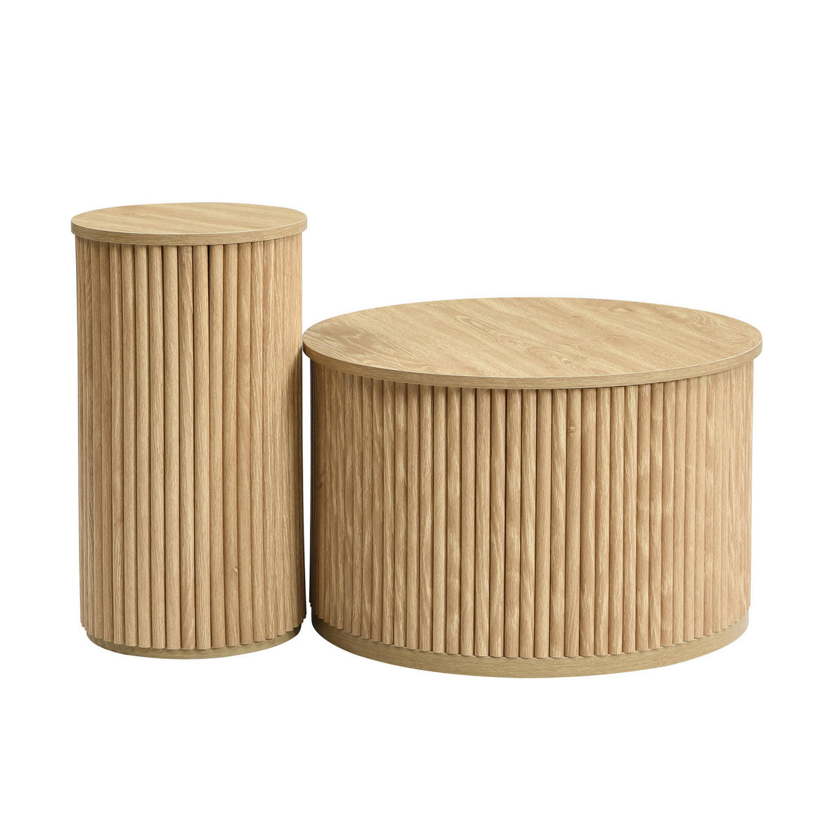 COUCHTISCH-SET aus MDF 60x60x38,5 cm und 30x30x56 cm Natur mit 3D-Streifenmuster - Naturfarben, Holzwerkstoff (60/60/38.5cm) - IVMEU