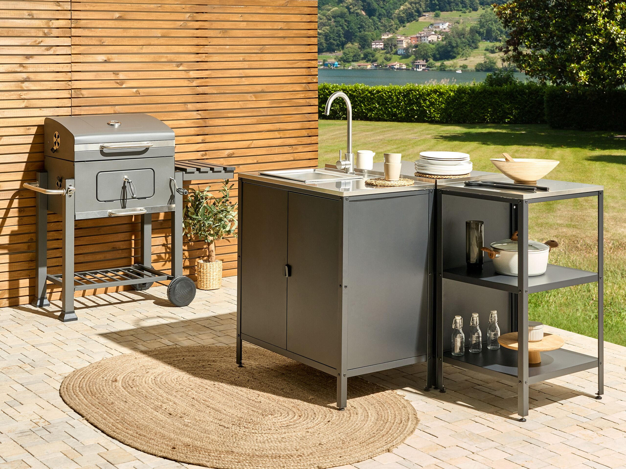 OUTDOOR-KÜCHENINSEL Stahl schwarz 50/50/92 cm Vilama - Silberfarben/Schwarz, Metall (50/90/50cm) - Beliani