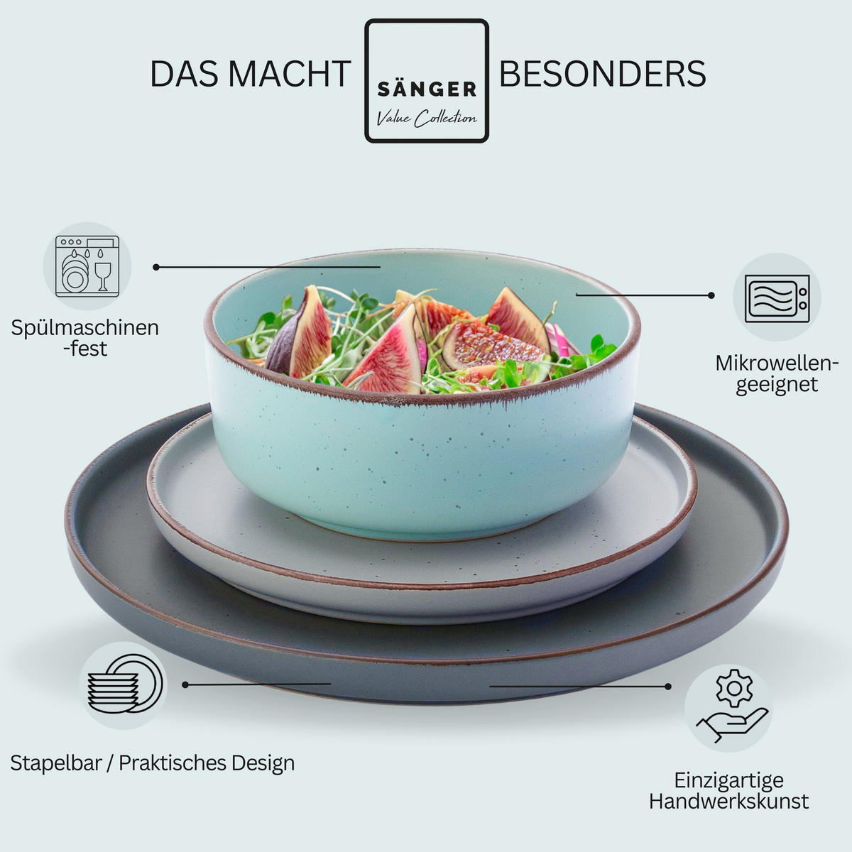 TAFELSERVICE BOMBAY SKY SHADES - 12 tlg aus Steingut - Multicolor, Stein (27/9.5/27cm) - Sänger