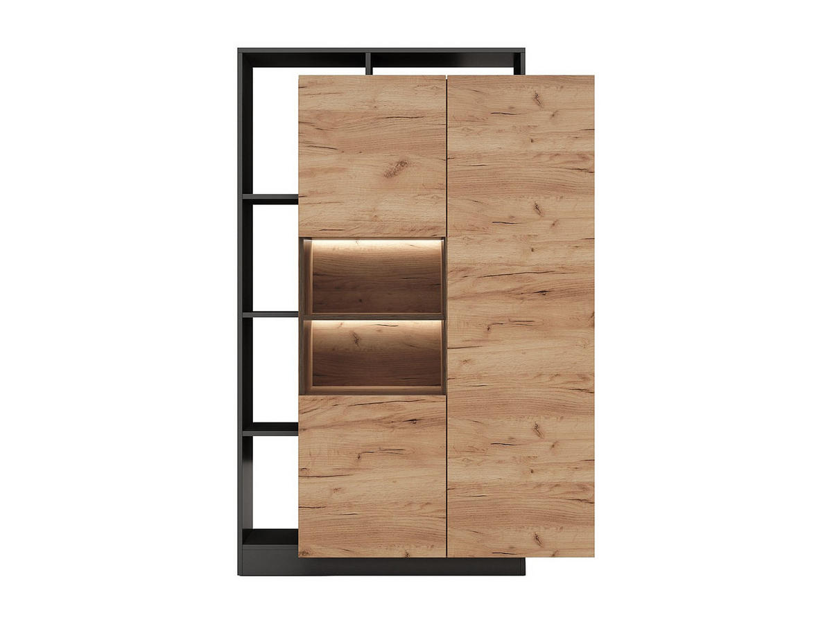 VITRINENSCHRANK - 110 cm x 43.6 cm - Glas, Holz, Platte - Anthrazitgrau, Naturfarben Hell - IDESIA - Anthrazit/Naturfarben, Glas/Holz (110/165.2/43.6cm) - Vente-Unique