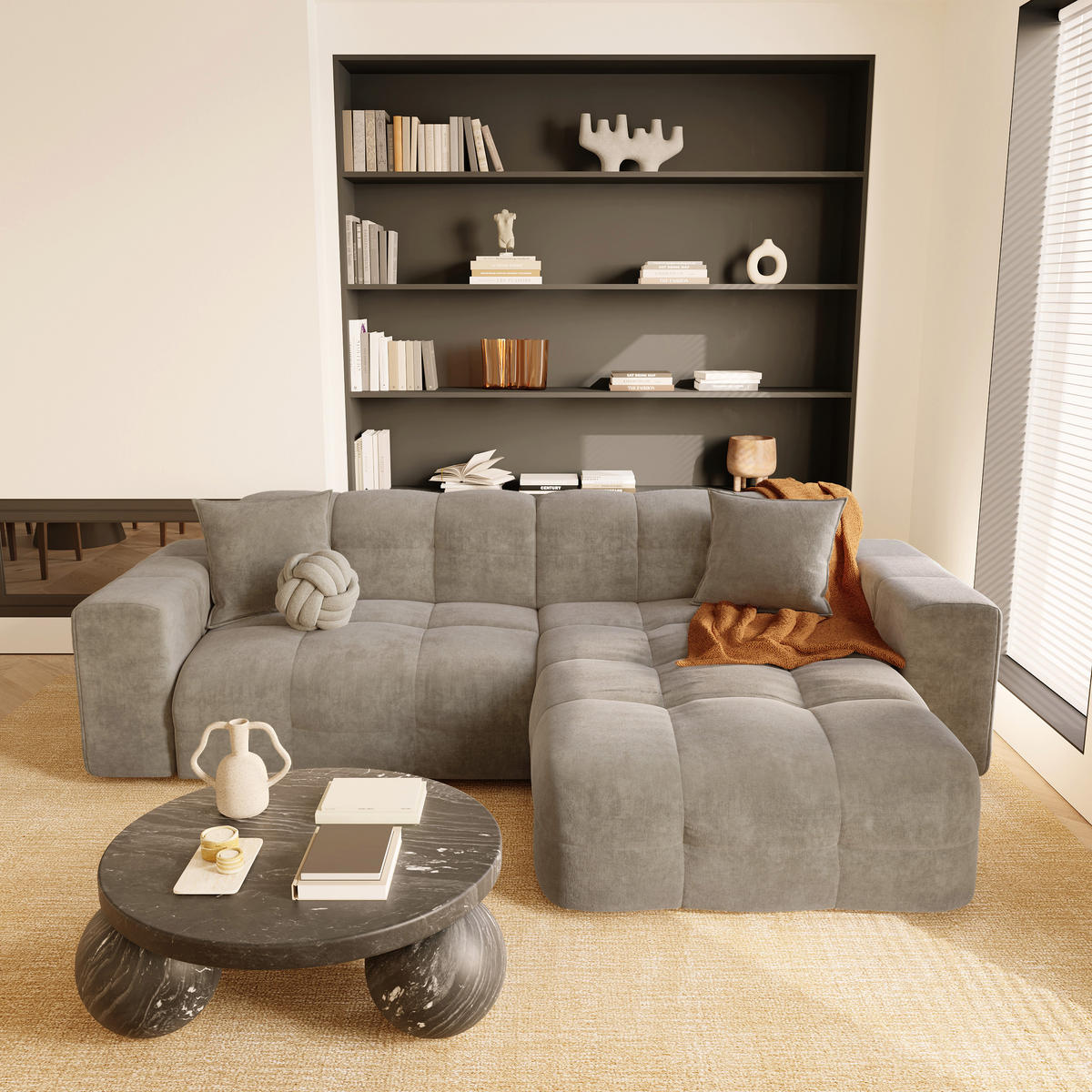 ECKSOFA RECHTS Samt Taupe 230cm - Taupe, Textil (230/155cm) - Sia Home