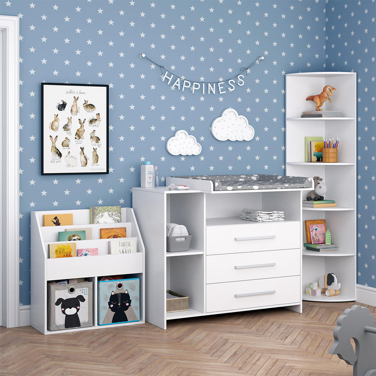 KINDERZIMMER-SET Oskar, Weiß, 3 Teile, mit Wickelkommode, Spielzeugregal und Bücherregal - Weiß, Holzwerkstoff (113/100/69.9cm) - Vicco