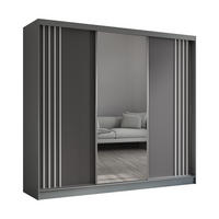 KLEIDERSCHRANK mit Spiegel-Schiebetüren und Aluminium-Leisten, LED-Beleuchtung - NALLA - 240 cm Grau+Grau+Weiß - Weiß/Grau, Holzwerkstoff (240/216/61cm) - ALTDECOR