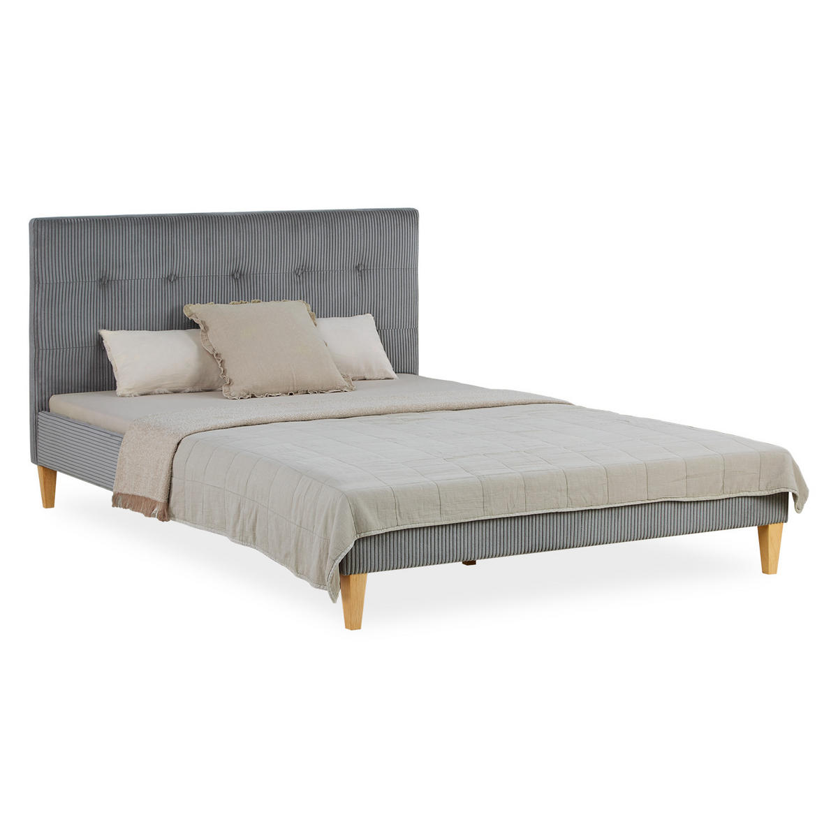 POLSTERBETT in Cord 140/200 cm in Grau - Grau, Textil (140/200cm) - Homestyle4u