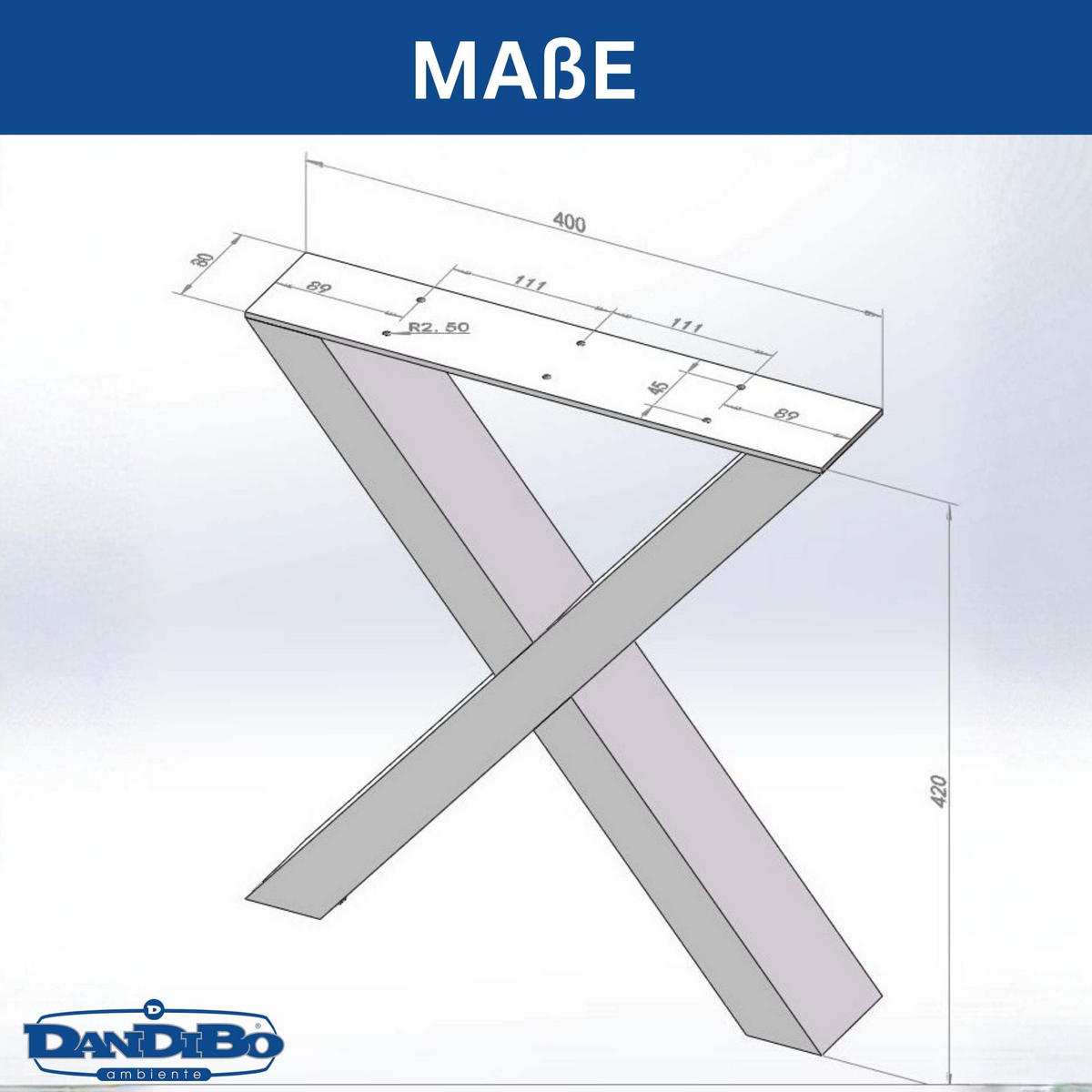 BANKGESTELL X-Form Metall Schwarz 40/43 cm - Schwarz, Metall (40/43/8cm) - DanDiBo