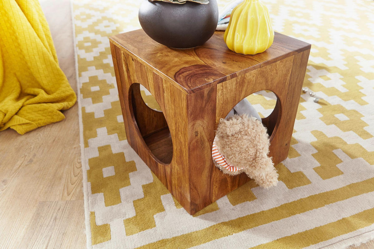 BEISTELLTISCH – Massivholz quadratisch Cube Design mit Stauraum handgefertigt - Braun, Holz (35/35/35cm) - KADIMA DESIGN