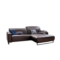 ECKSOFA MIT SITZTIEFENVERSTELLUNG YORK Dunkelbraun Leder - Dunkelbraun/Schwarz, Leder (284/180cm) - KAWOLA