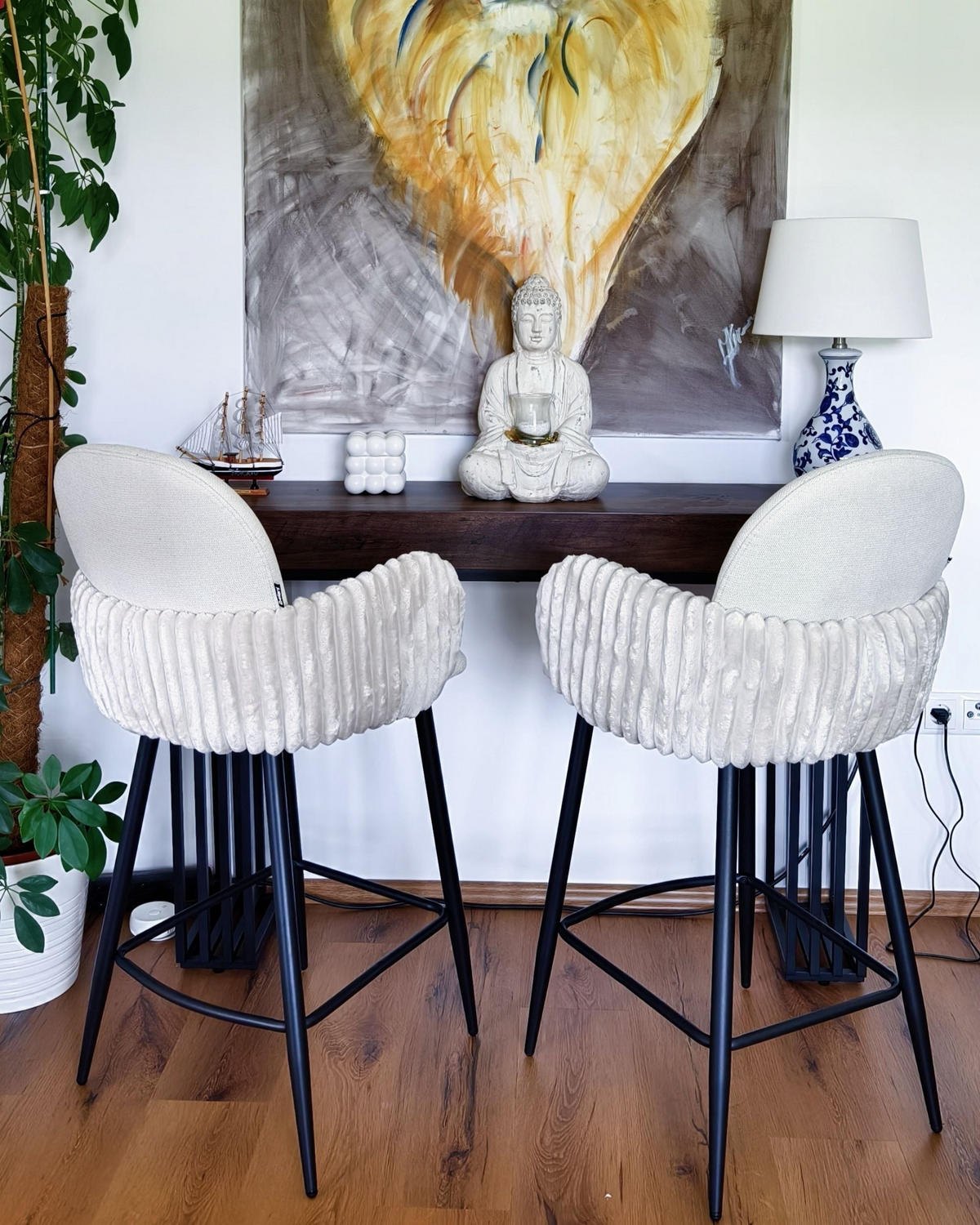 BAROVÉ ŽIDLE sada 2 ks Světle béžová Amity - černá/béžová, textil (50/100/54cm) - Beliani