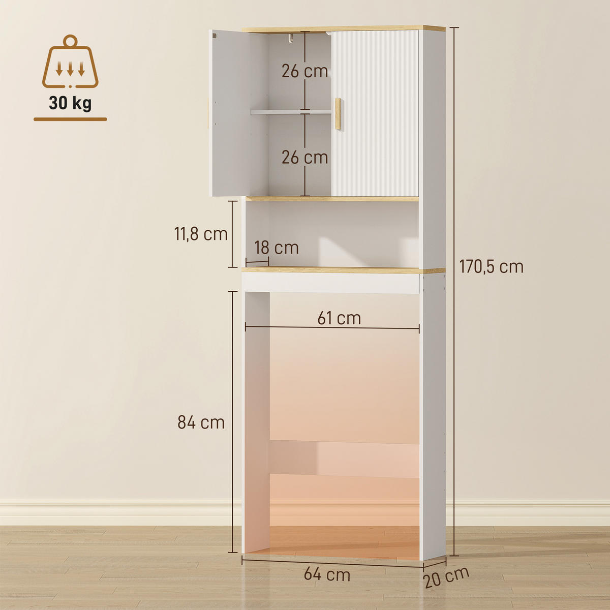 BADEZIMMERREGAL DE-15949 3 Ebenen mit verstellbaren Böden Weiß - Weiß, Holzwerkstoff (20/170.5/64cm) - ComfortXL