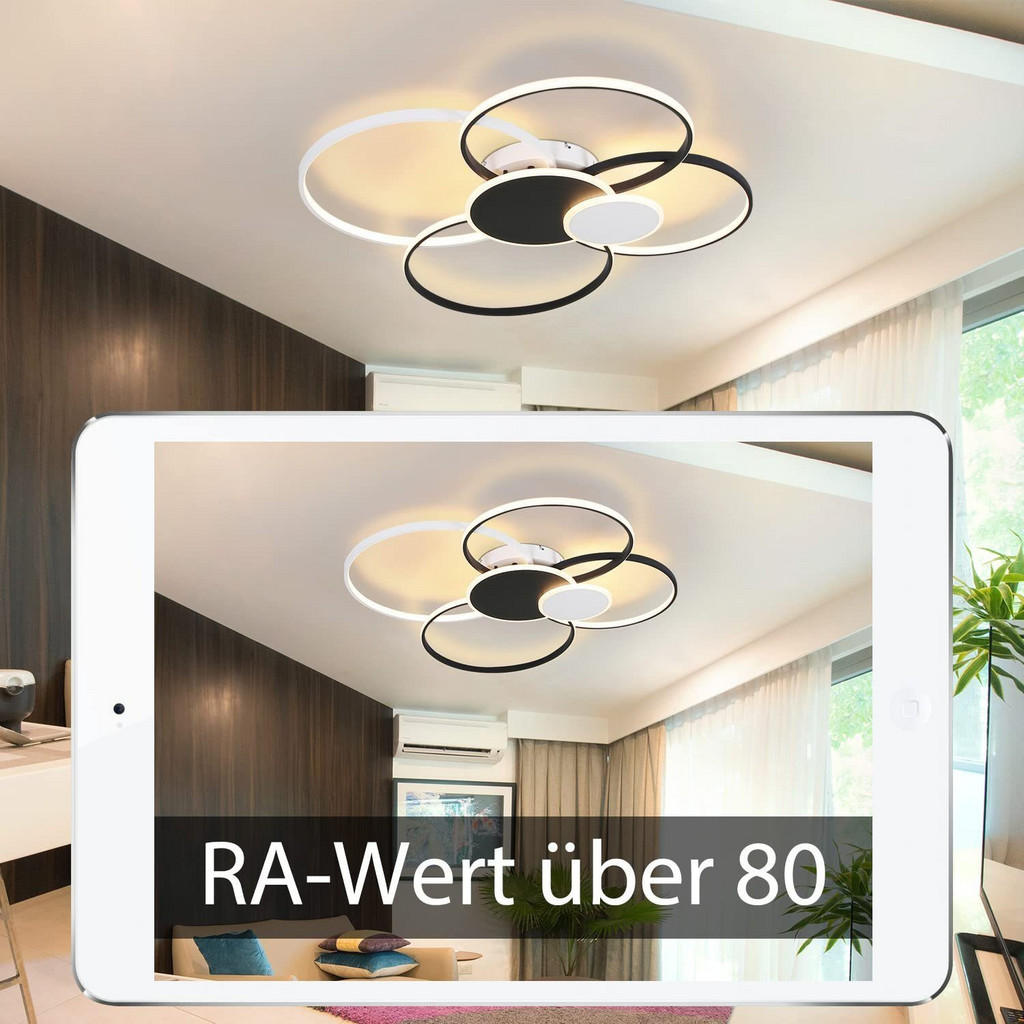Thumbnail - ZMH Led-Deckenleuchte, Schwarz, Metall, Mode, Oval, 92x11x94 cm, Lampen & Leuchten, LED Beleuchtung, LED-Deckenleuchten