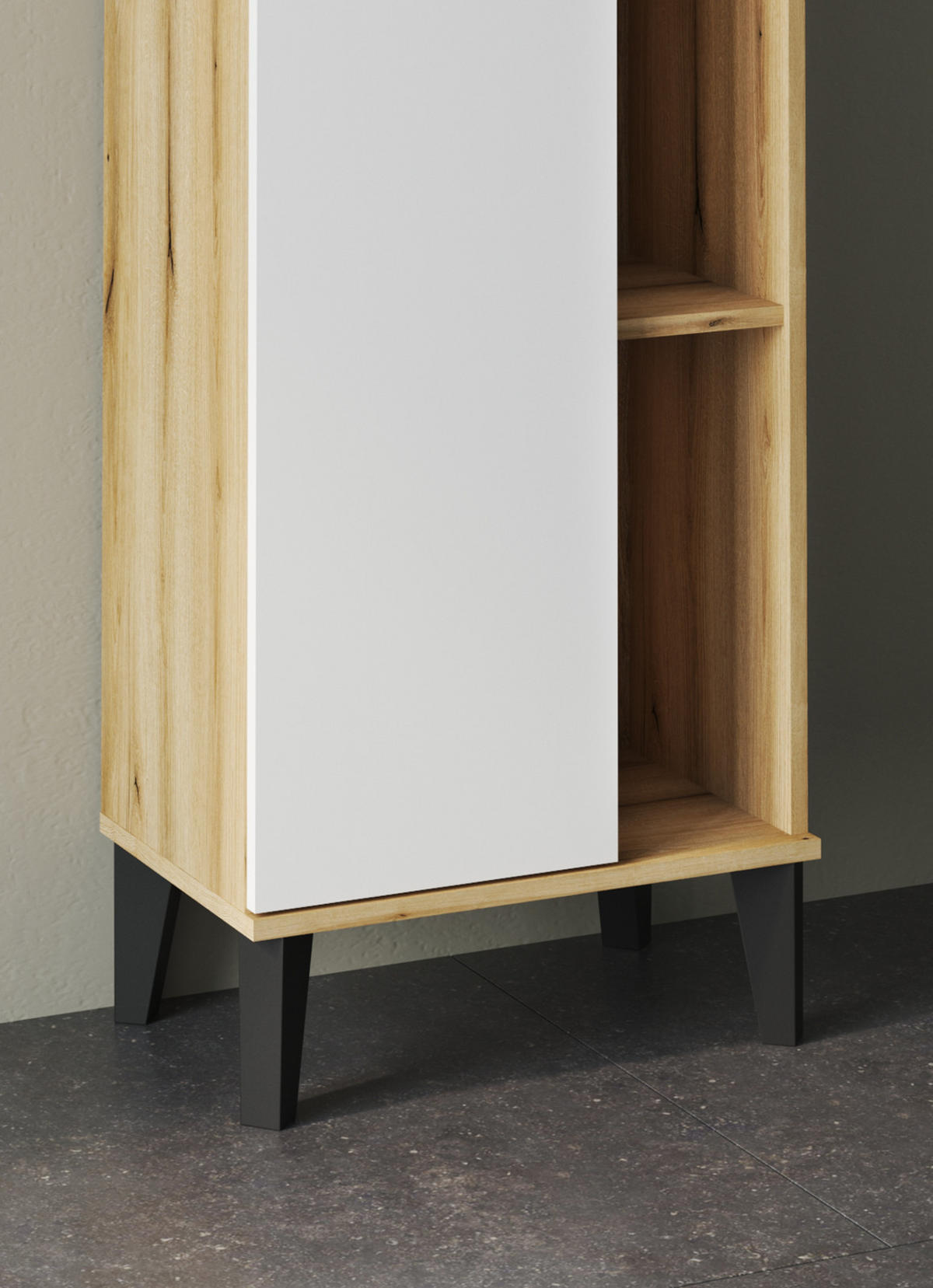 BAD-HOCHSCHRANK weiß, Evoke Eiche, Badschrank, 51 x 190 cm - Eichefarben/Schwarz, Holzwerkstoff/Kunststoff (51/190/33cm) - Furn.Design