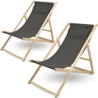SONNENLIEGE Holz klappbar FRIEDA 2er Set Liegestuhl Anthrazit - Anthrazit, Holz (59/80/90cm) - DELUKE